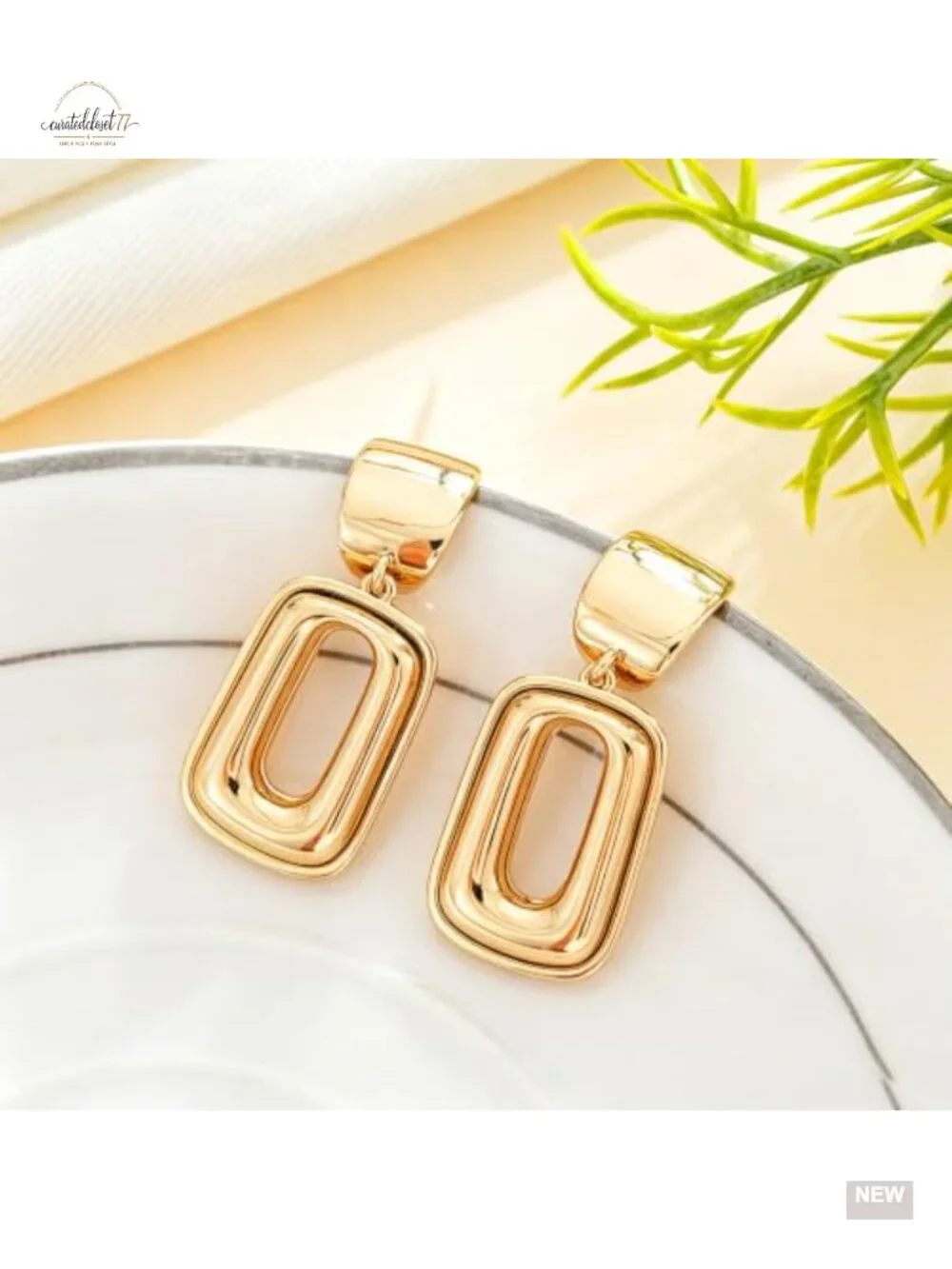 Geometric Drop Dangle Earrings 14K Gold Plated Chunky Statement